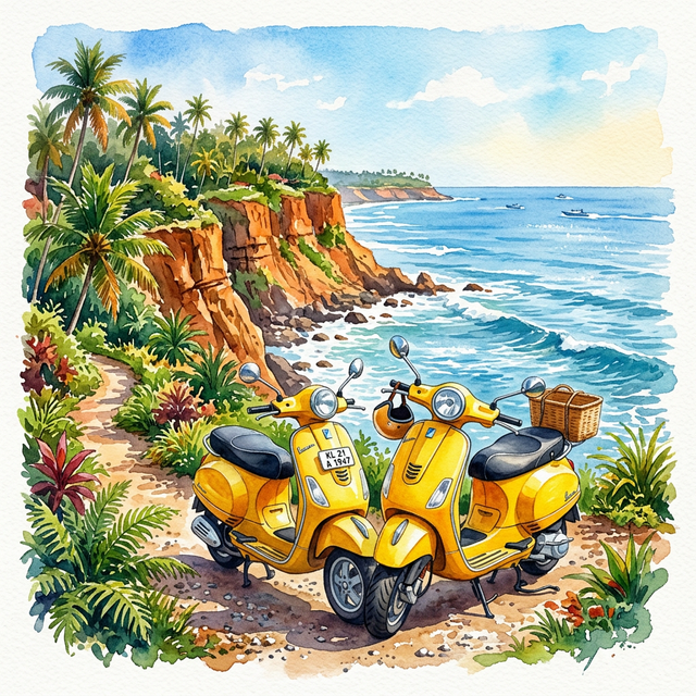 Yellow Scooter in Varkala Watercolor